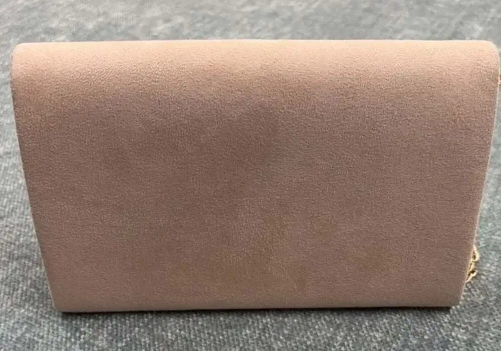 Blush Pink Faux Suede Envelope Clutch with Gold Tone Chain